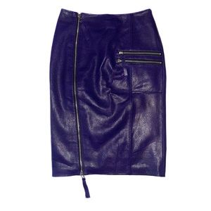 Purple PU Leather Zipper Opening Pencil Skirt